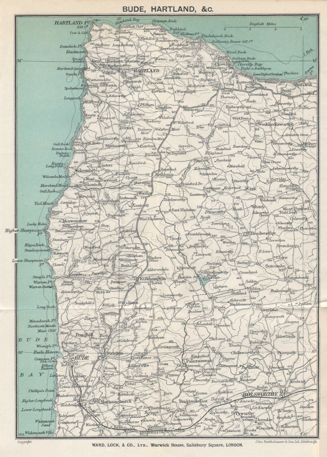 HARTLAND vintage map. Bude Clovelly Holsworthy. North Devon. WARD LOCK 1928
